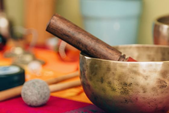 close-up of tools used for sound healing at Honor’s Haven Retreat