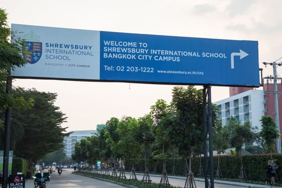 Road sign of Shrewsbury international school near Maitria Hotel