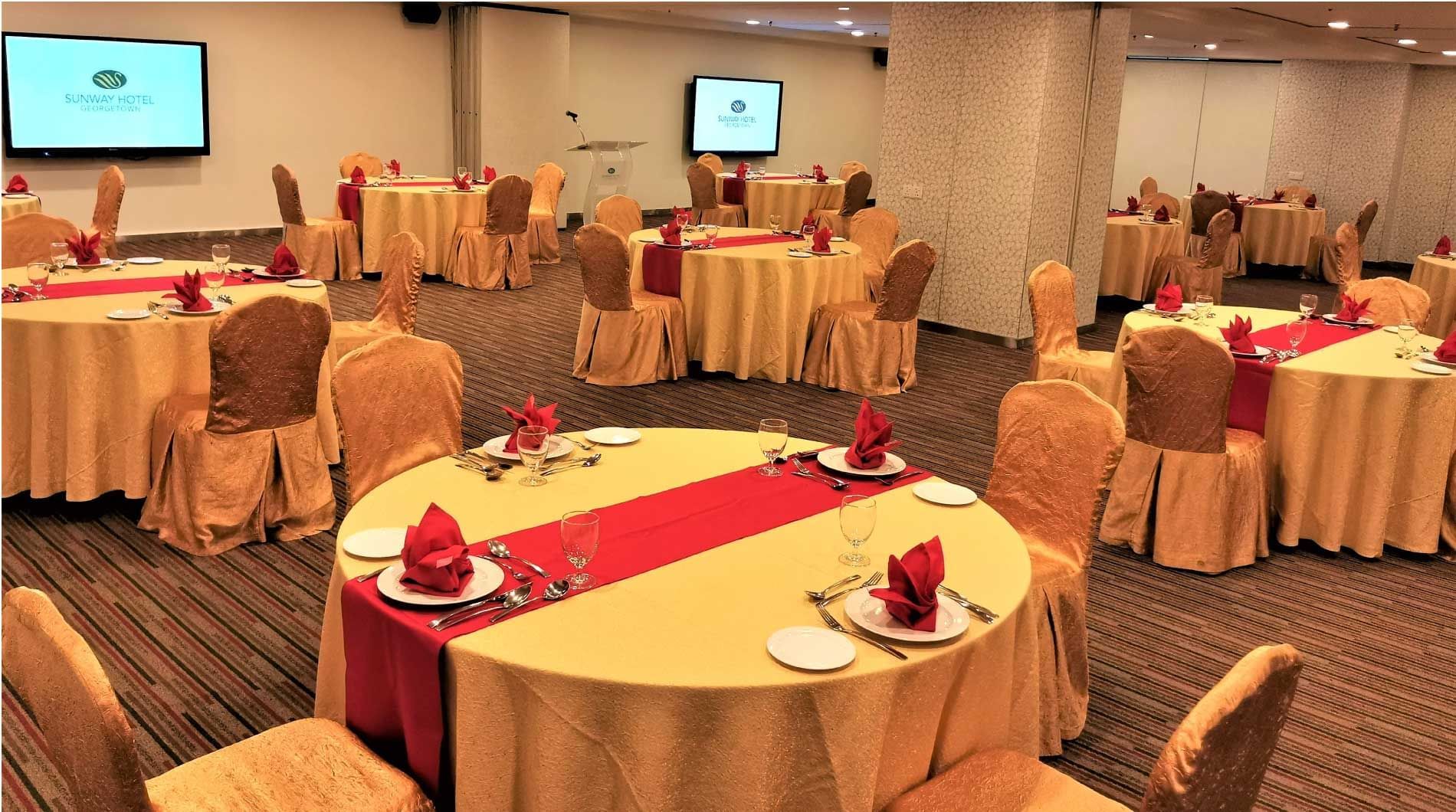 Banquet-style table set up in a meeting room at Sunway Hotel Georgetown