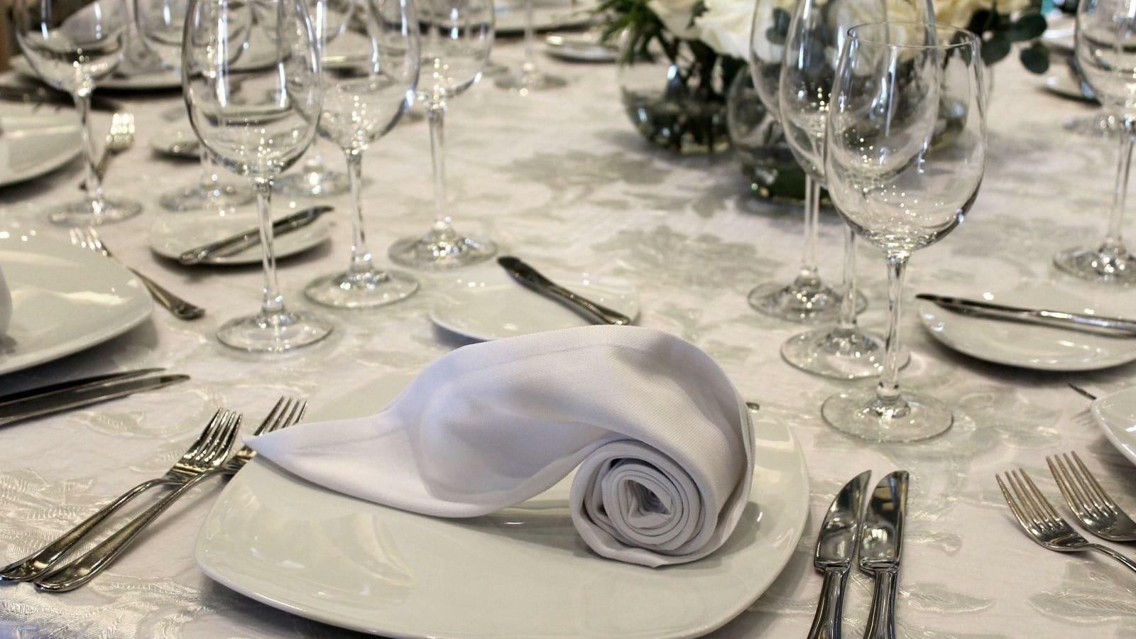 Close-up on wedding table utensils at FA Monterrey Pabellón M
