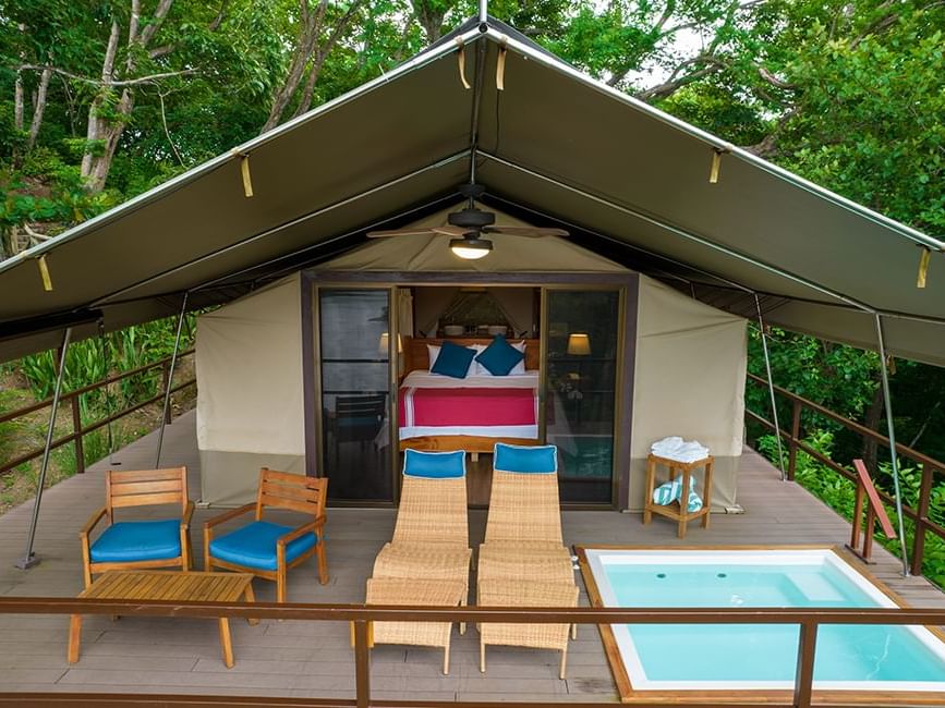 Lounge area with Plunge Pool in Premium Tent Ocean View King Bed with A/C at Isla Chiquita Glamping Hotel