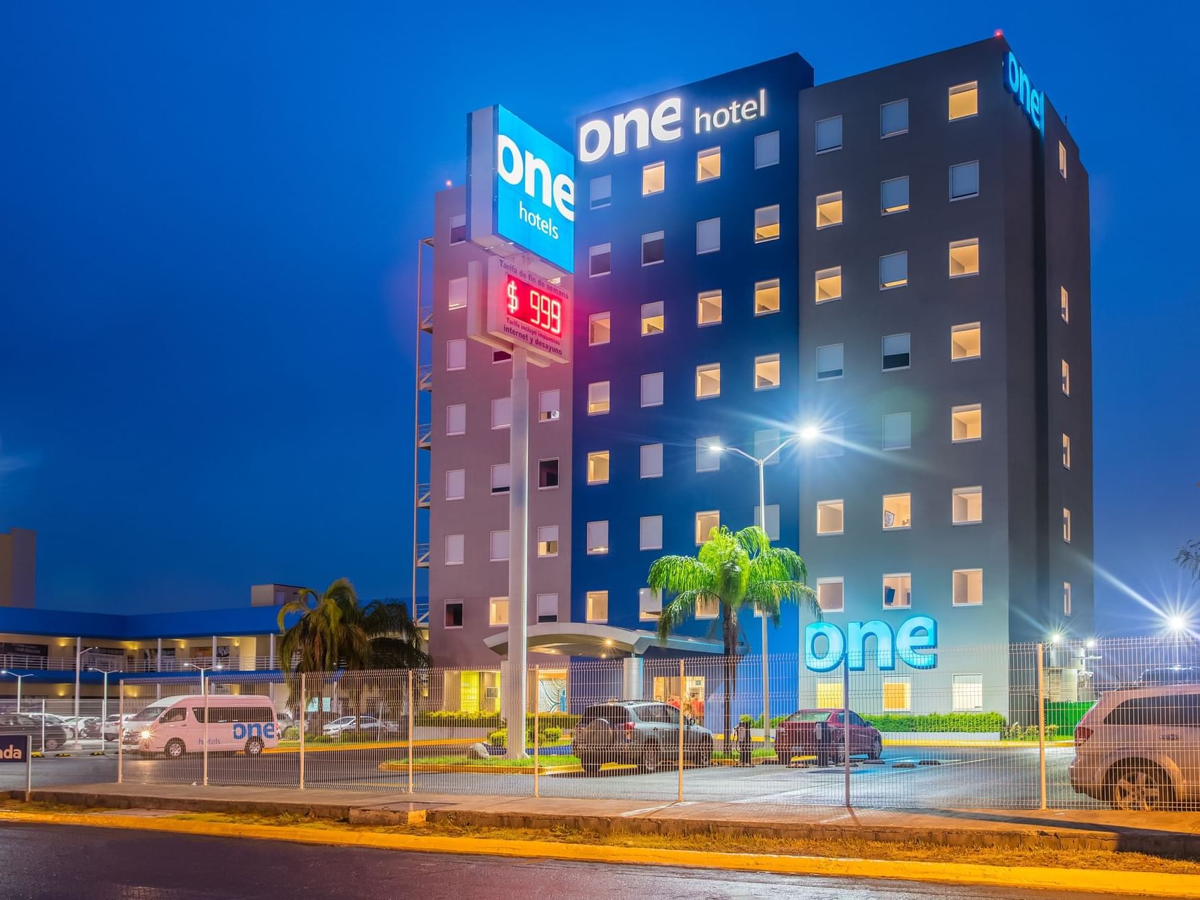 Exterior view of One Hotels at night