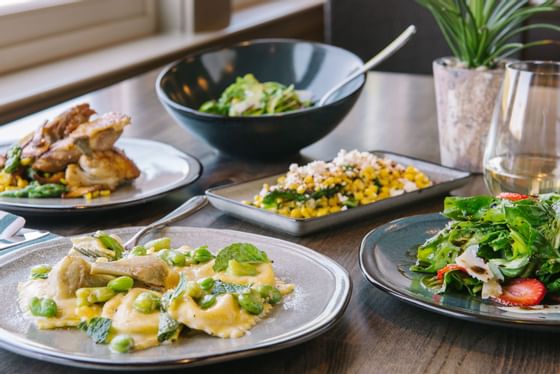 Various types of salads & dishes served at The Abbey Inn