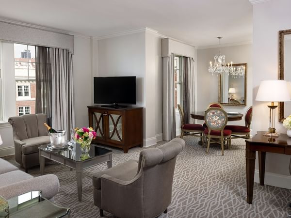 Deluxe Suite living area at Warwick Melrose Dallas