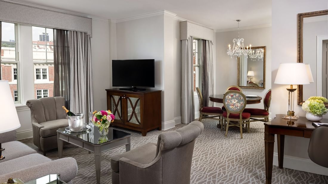 The living area of the Deluxe Suite at Warwick Melrose Dallas