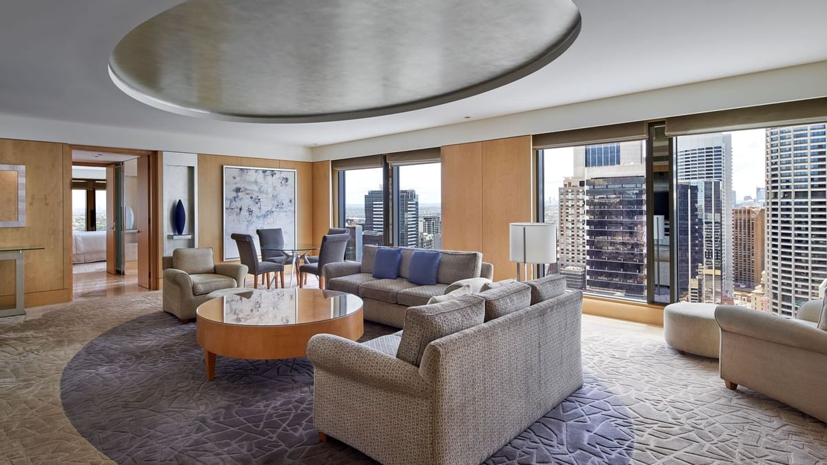 Interior of a living area in suite at  Fullerton Sydney