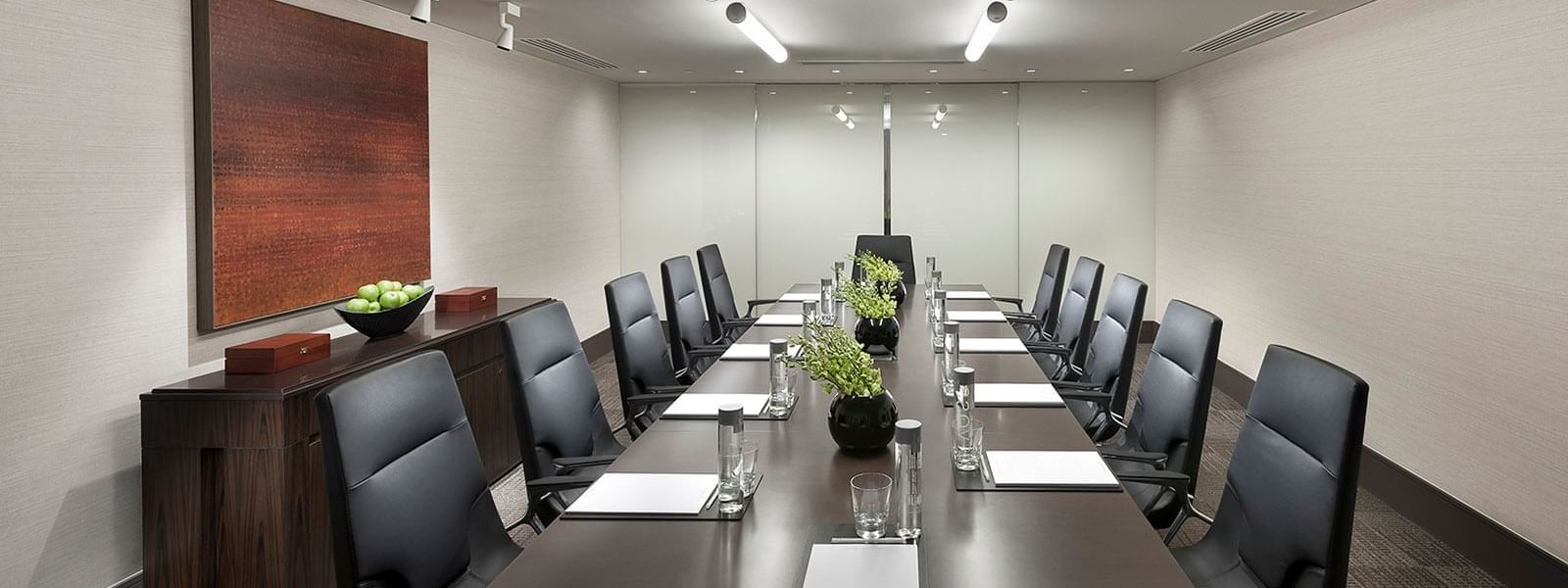 Boardroom setup in The Office at Crown Hotel Perth