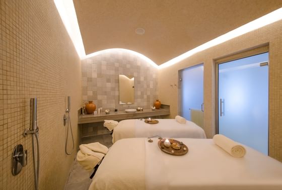 Interior of treatment room with amenities in the spa at Haven Riviera Cancun