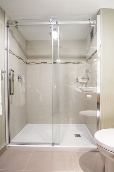 Guest bathroom with walk in shower.
