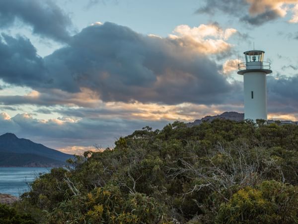 Distant view of Cape Tourville Lighthouse near Freycinet Lodge