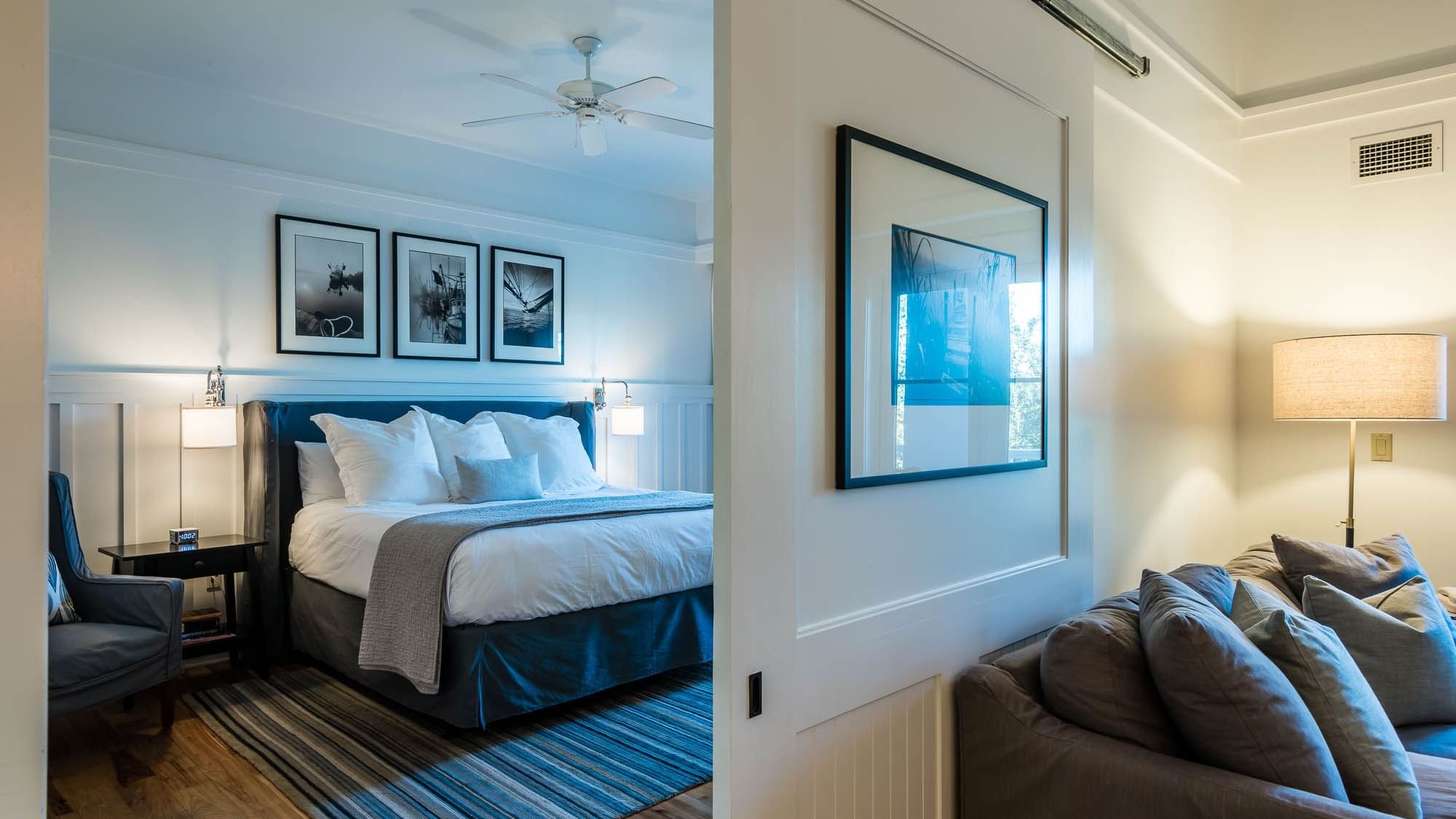 Resort Suite with living area and comfy king bed at Watersound Inn