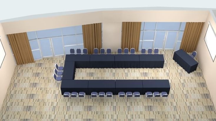Illustration of Forest Room with U-shape table set-up and patterned floor at Novotel Sydney Olympic Park