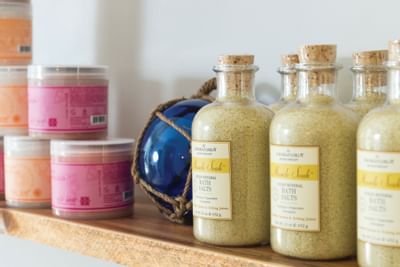 Cosmetics and bath salts of drift spa at Windsong Resort On The Reef