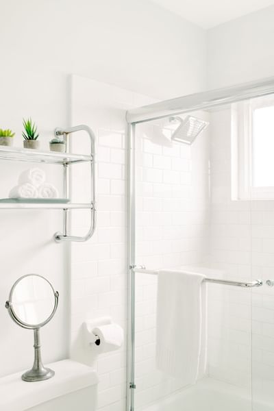 Pristine white hotel bathroom