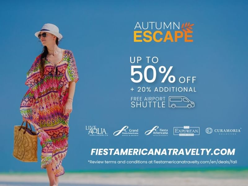 Autumn Escape Up to 50% off poster at The Explorean Resorts