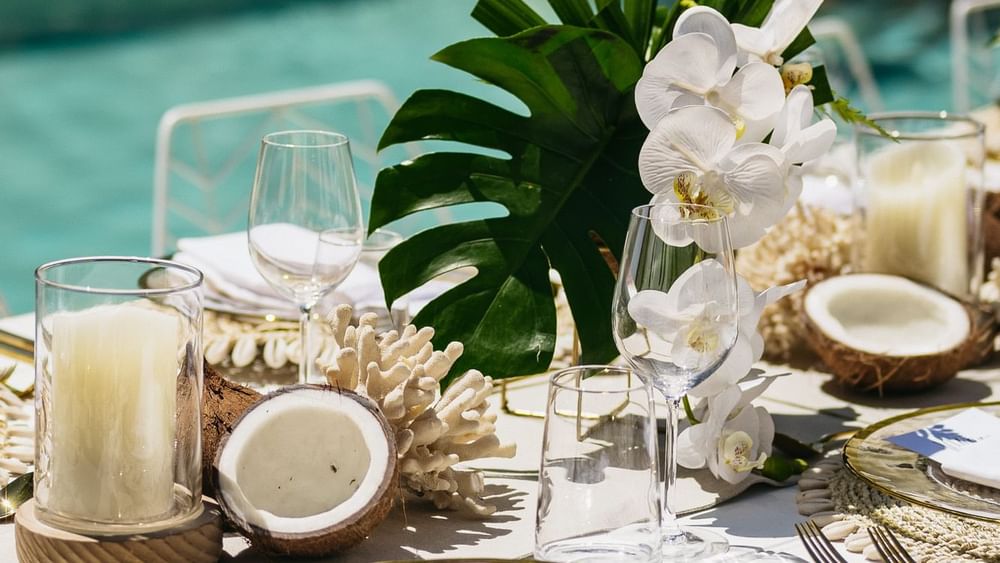 Tropical Poolside Wedding Set up, Pullman Palm Cove Resort
