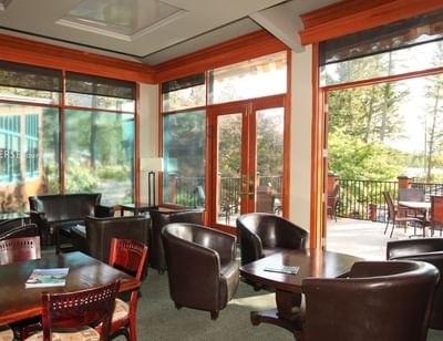 Seating arranged in Steamers Café at Fairmont Hot Springs Resort