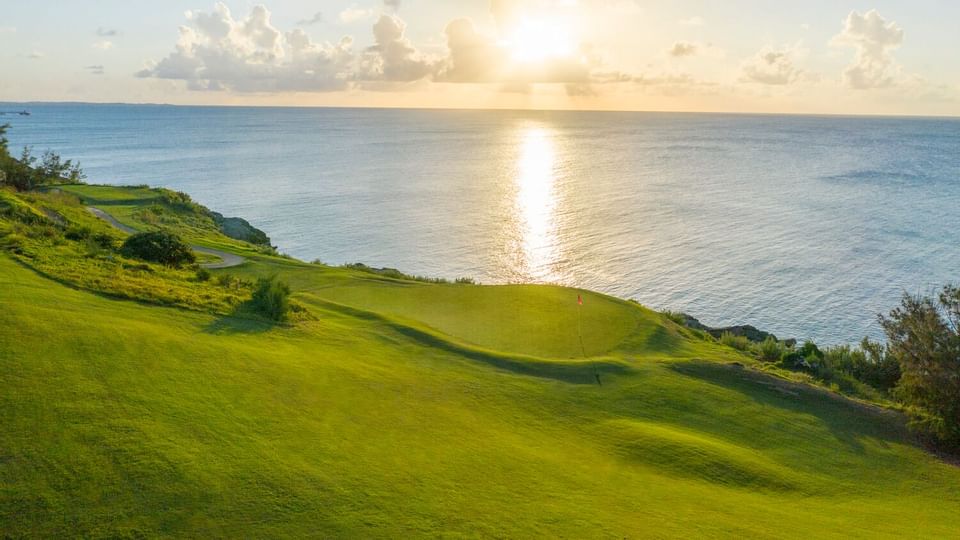 Aerial view of the golf court & sea at St George's Club Bermuda