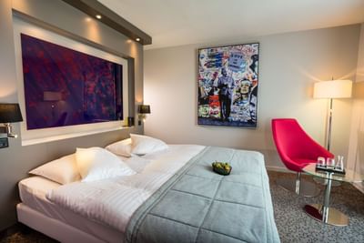 Family Superior Room Livingroom area with a balcony at Starling Hotel Lausanne accommodation