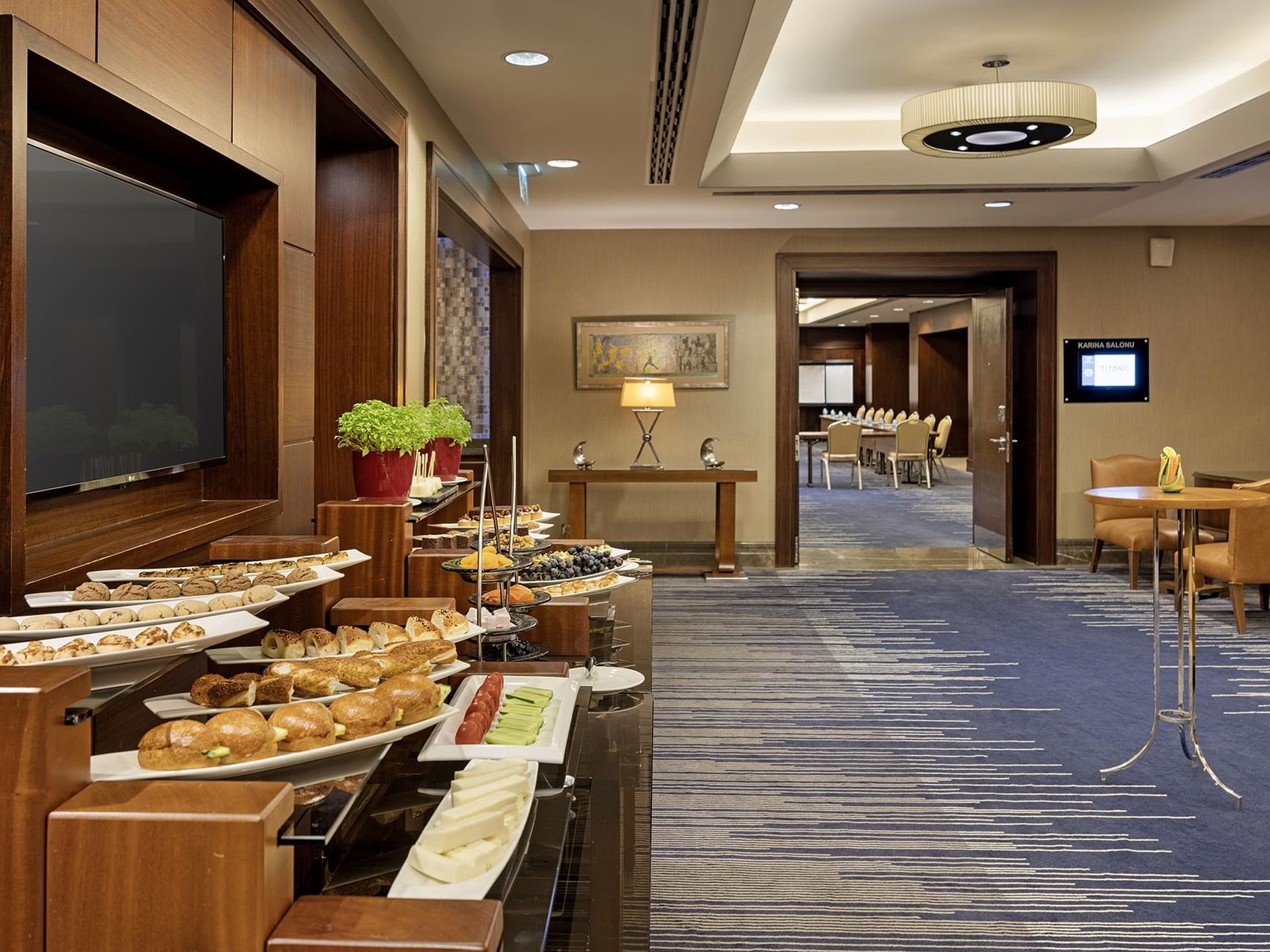 Meeting room foyer and coffee break setup in Titanic City Taksim.