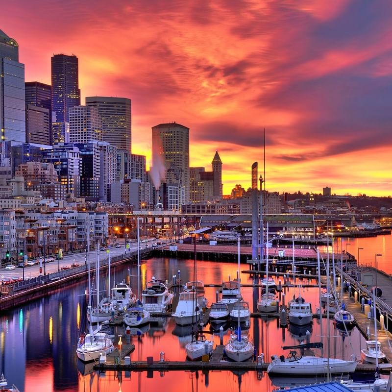 Sunset in Seattle Waterfront near Warwick Seattle