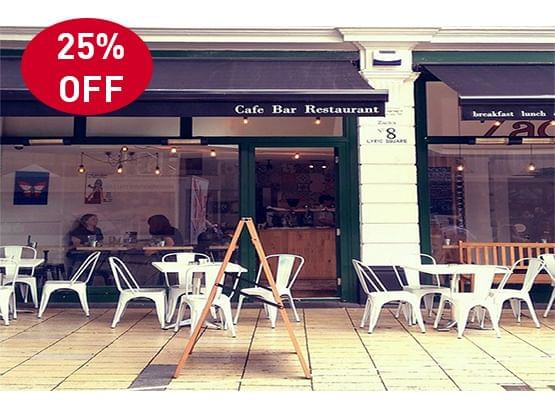 Image of the Cafe Bar Restaurant that shows 25% offer on it