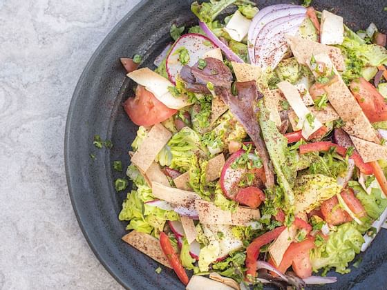 A green salad served at the FIGS Restaurant in Hotel Jackson