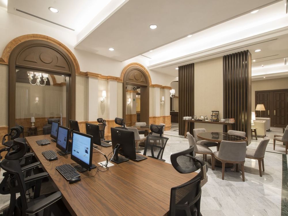 Interior of a business center at FA Hotels & Resorts