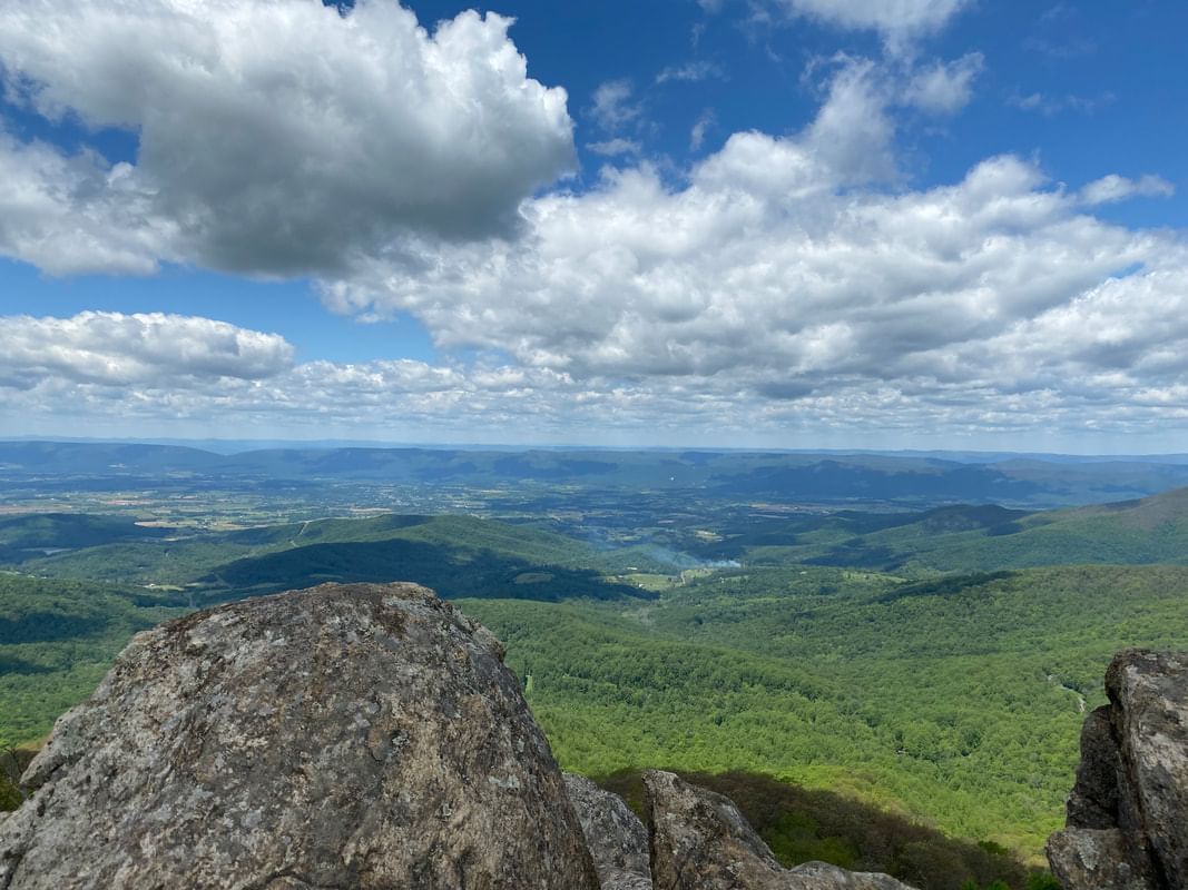 Aerial view of the mountain ranges in Shenandoah National Park near The Inn at Willow Grove