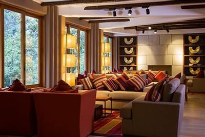 Interior of the grand lobby with lounges at Hotel Sumaq