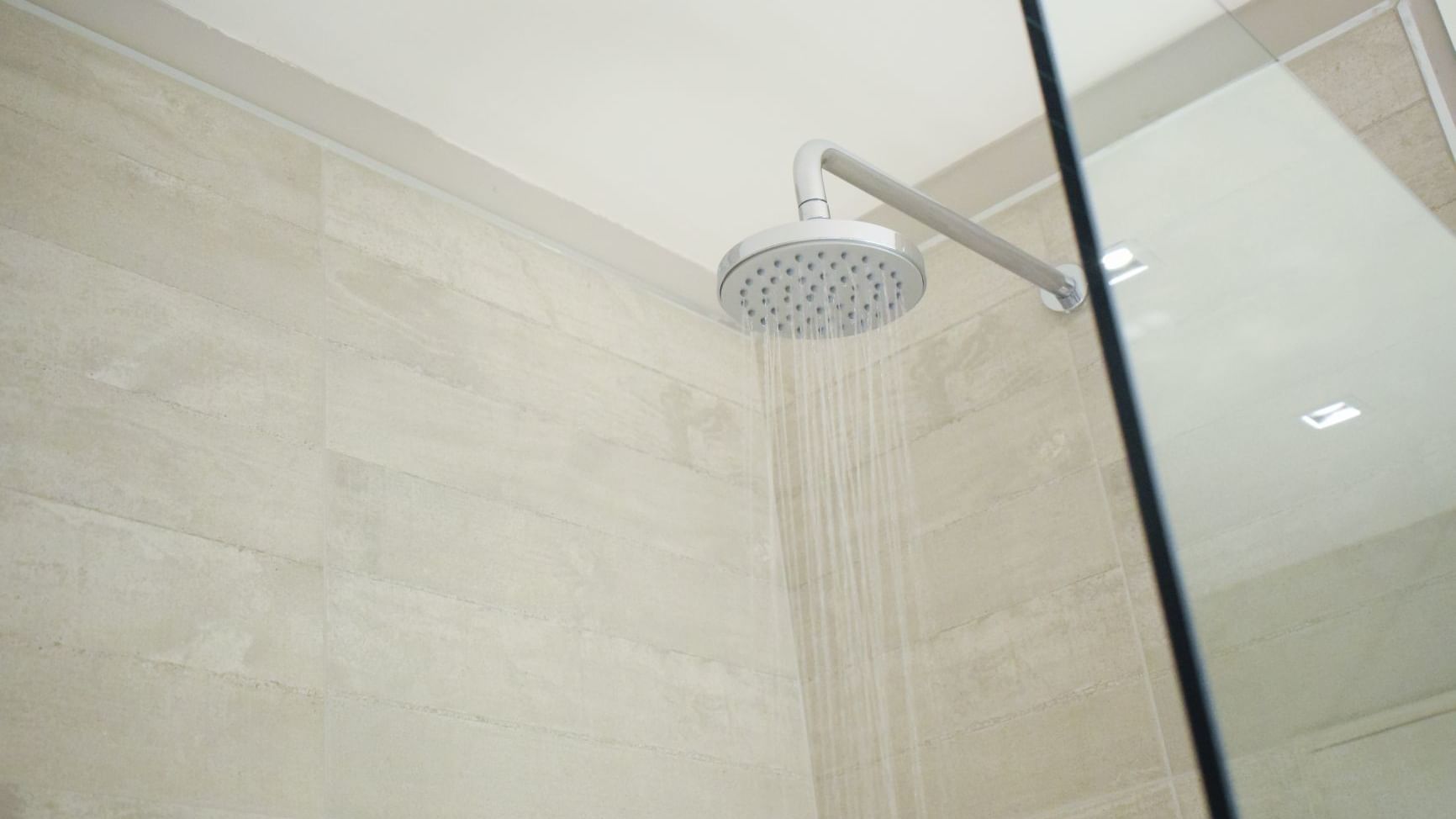 Close up of the shower in Family Room Bathroom at DOT Hotels