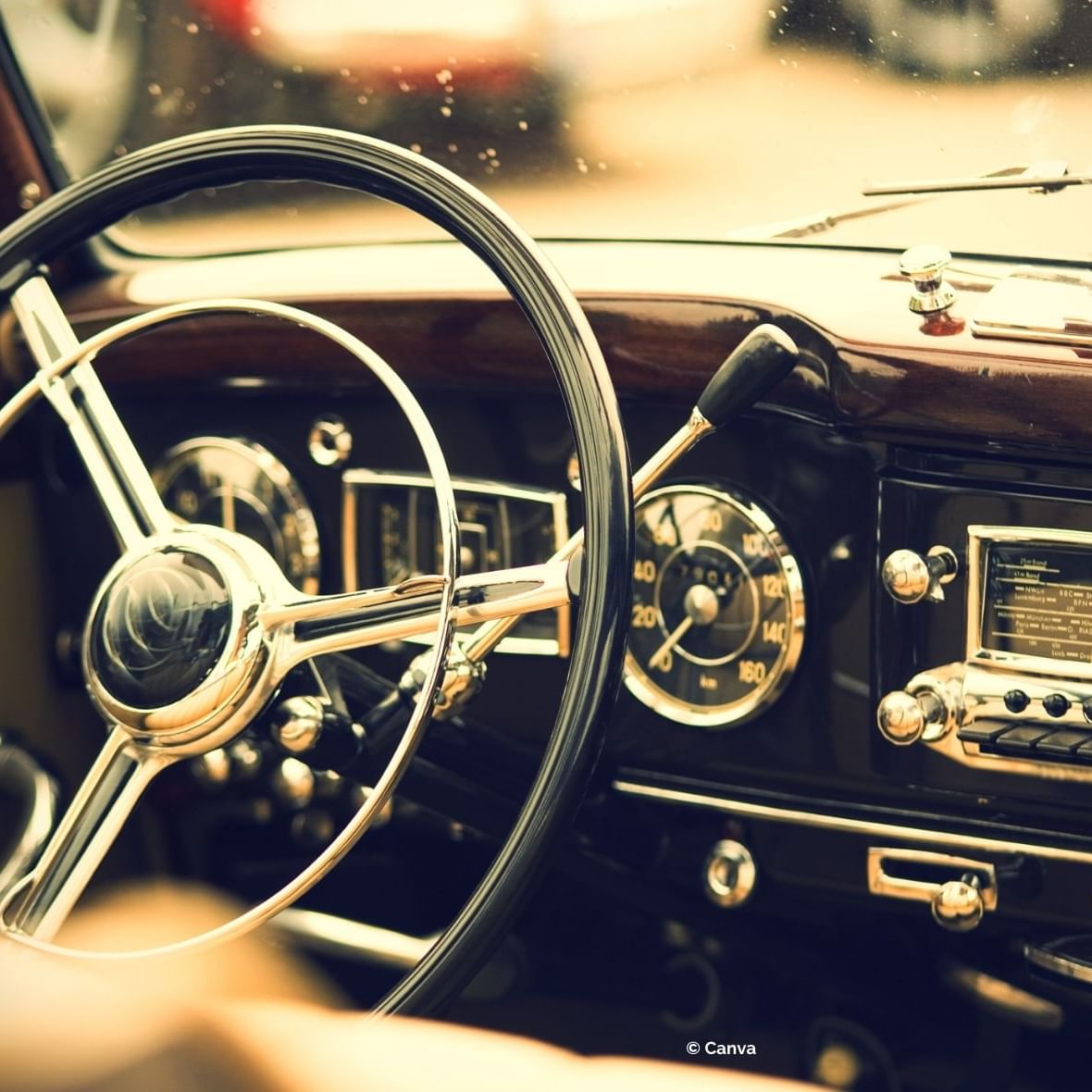 inside a vintage car