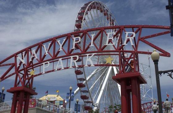Exterior of Arch at Navy Pier Park Signage near Congress Plaza