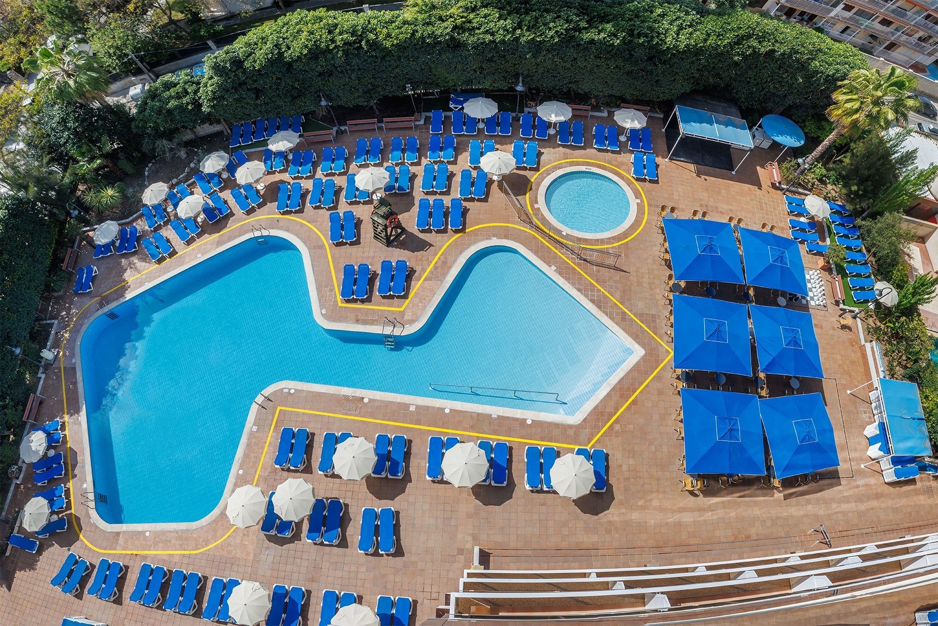  The outdoor pool area at the Ponient Marinada by PortAventura World hotel complex in Salou, Spain.