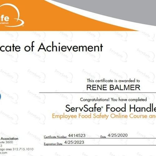ServSafe Food Handler Certificate  at Chatrium Residence Sathon