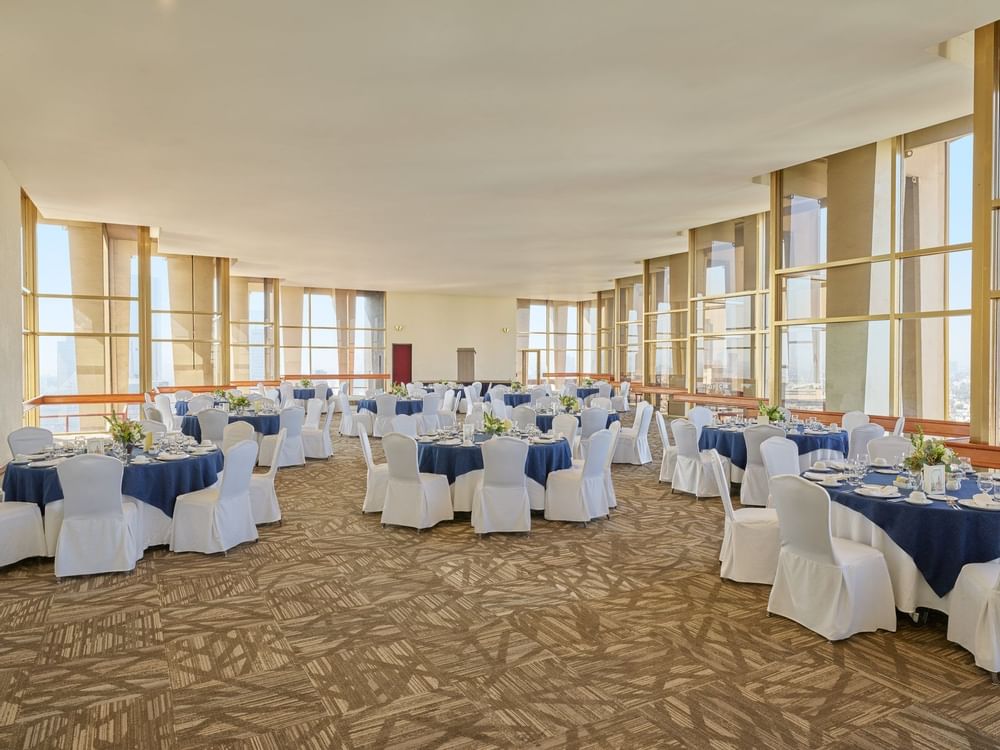 Banquet table set up in a Stelaris room at FA Hotels & Resorts