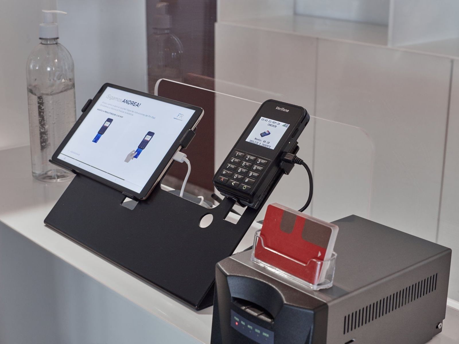 Tab & equipment on reception for digital check-in, Fiesta Inn
