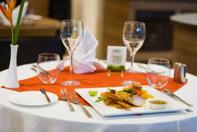 Table with a dish from the restaurant