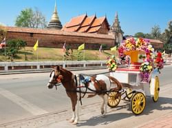 Horse carriage in front the temple near Hop Inn Hotel