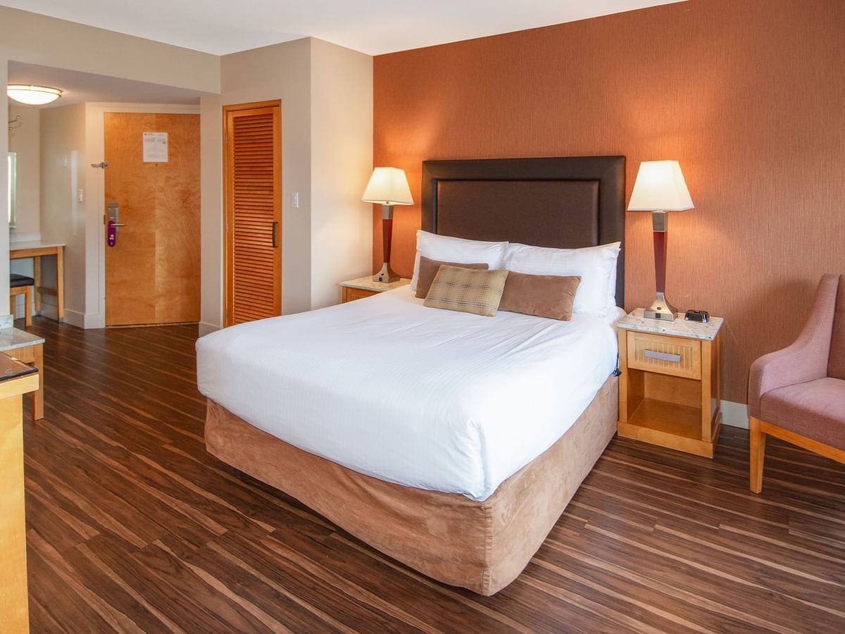 Hotel guest room with king bed