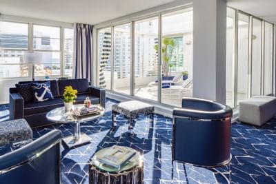Living area in Penthouse Terrace Suites at Albion Miami Beach
