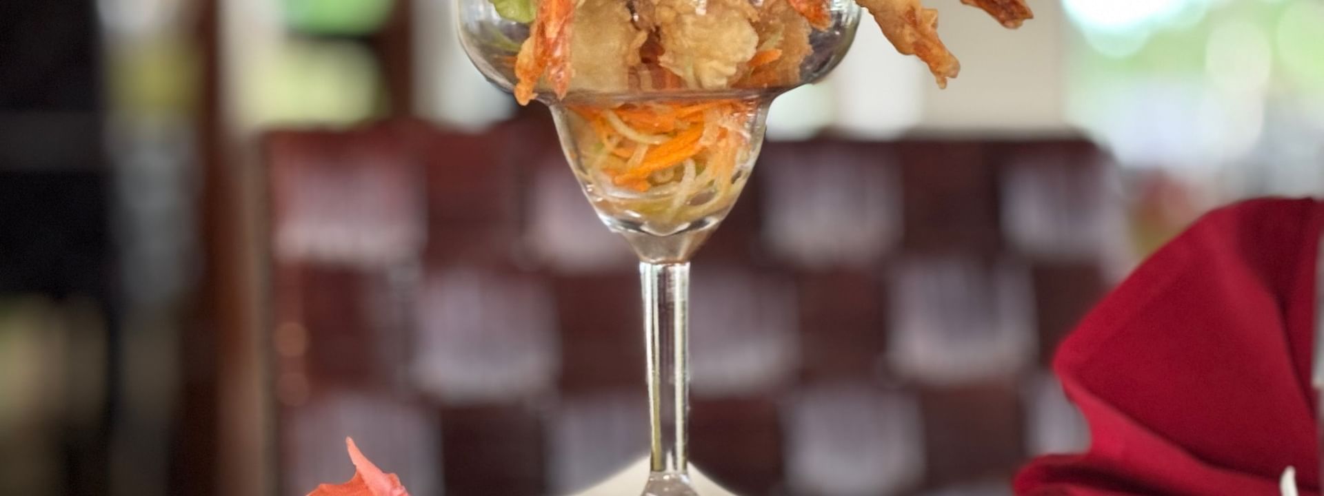 Shrimp dish on a platter with sauces and garnishes at Wild Ginger Restaurant & Bar, Warwick Le Lagon - Vanuatu, Efate