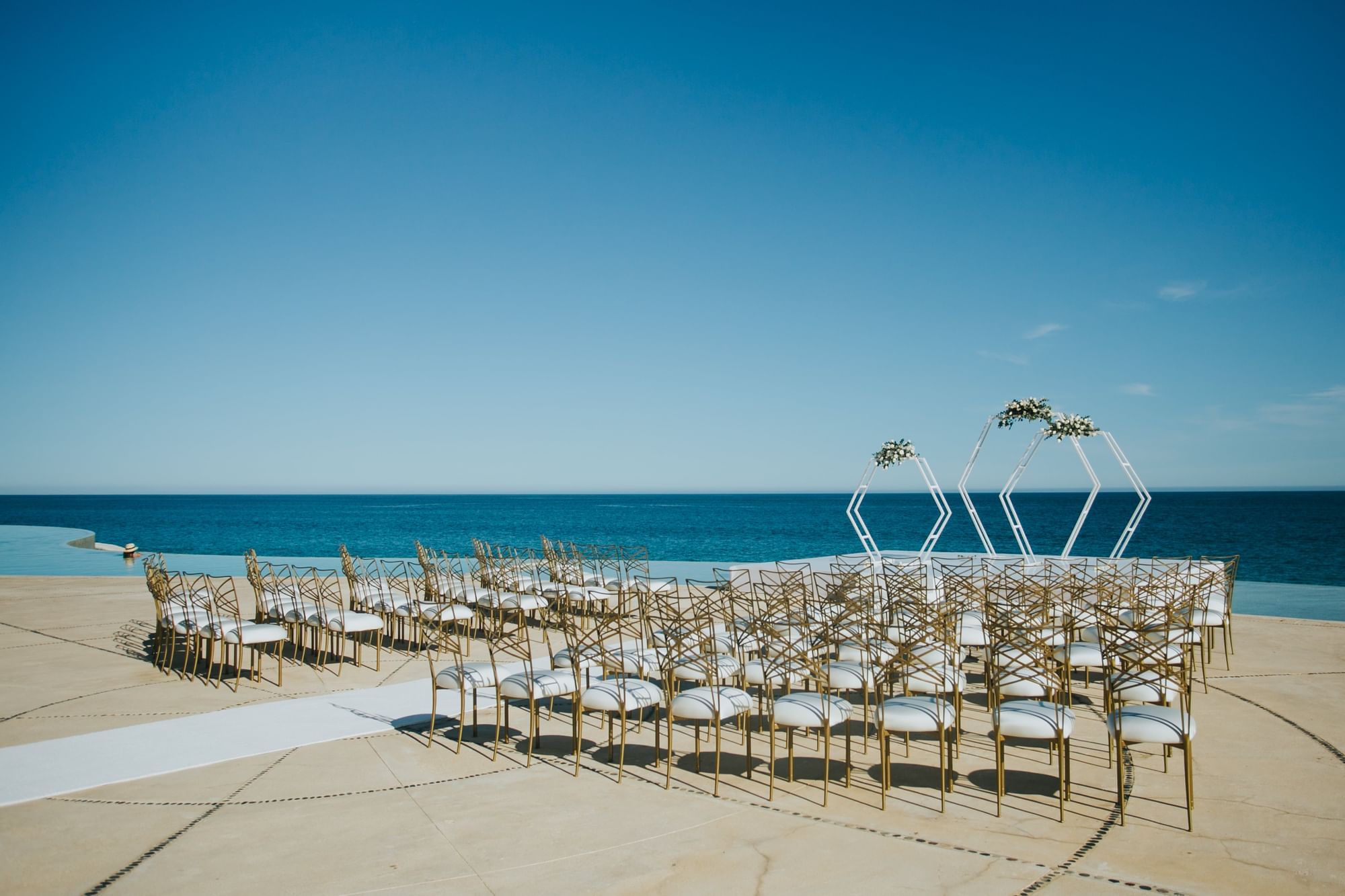 Chairs arranged for an wedding ceremony at Marquis Los Cabos