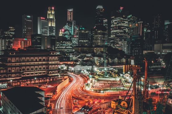 Night busy cityscape of North America near the Paradox Hotels