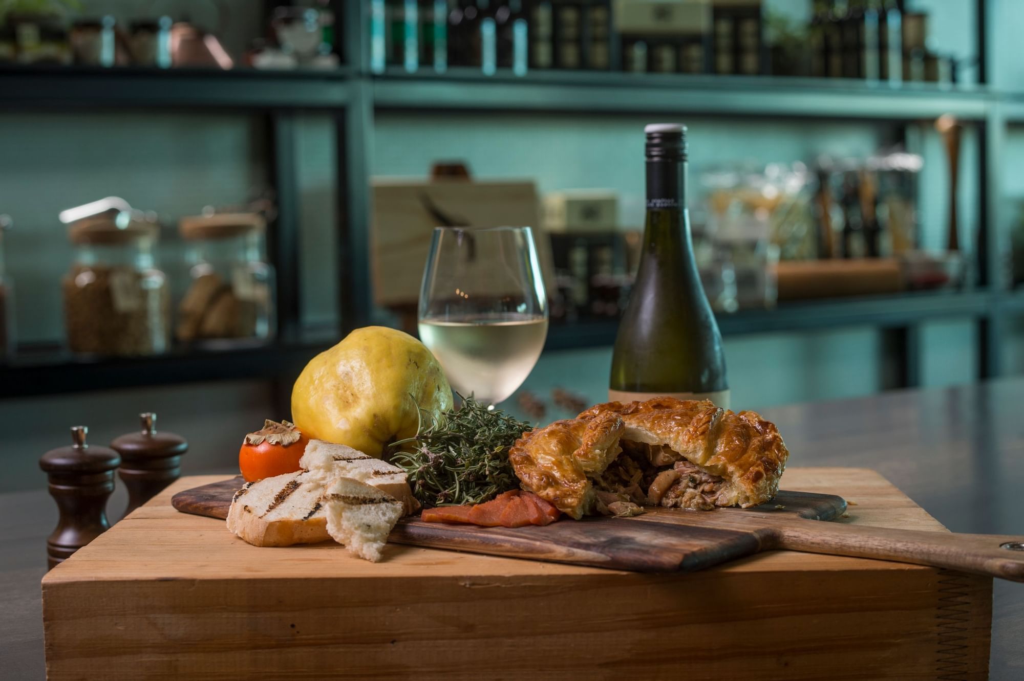 Closeup of served meal with wine at Novotel Barossa Valley