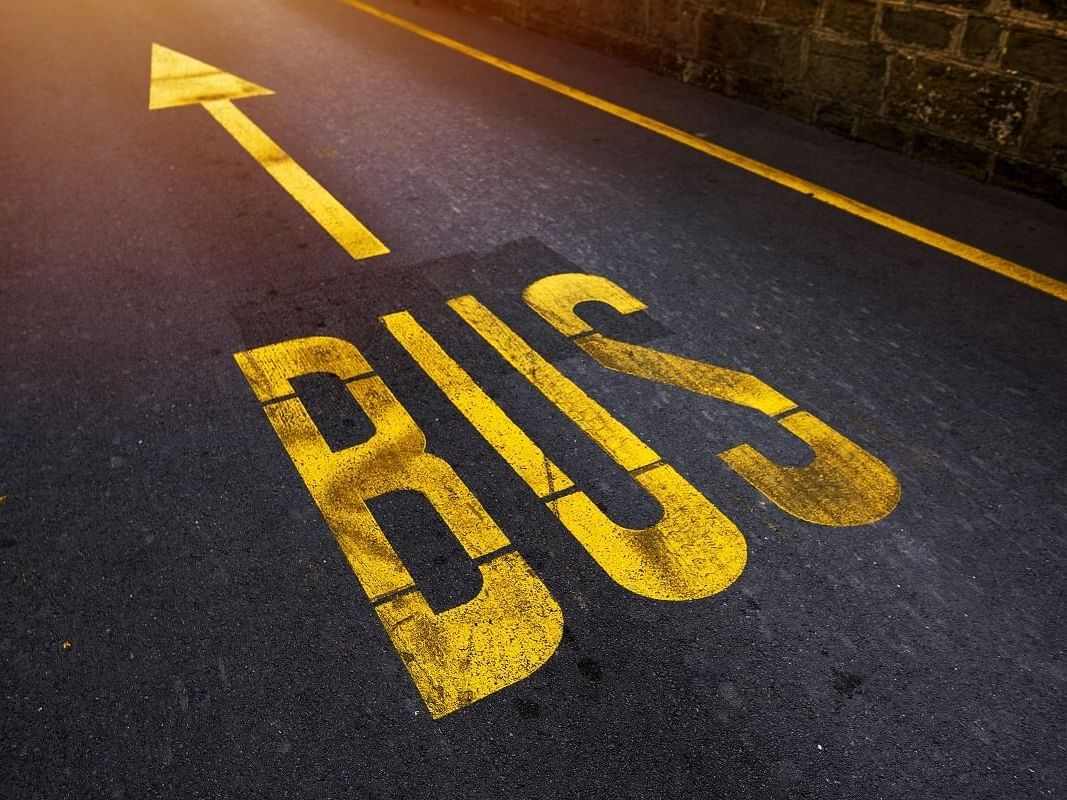 Bus road sign on the street near Nesuto St Martins