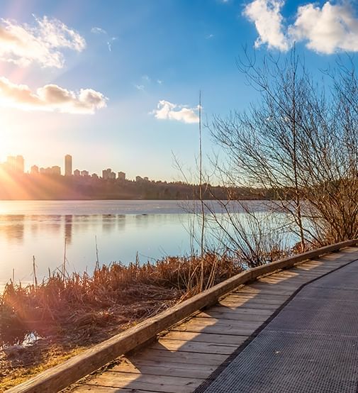 Walkway in the Deer Lake Park near Coast Metro Vancouver Hotel