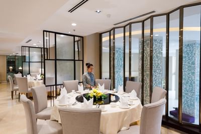 The dining area arranged in Tung Garden restaurant at Eastin Grand Hotel Saigon