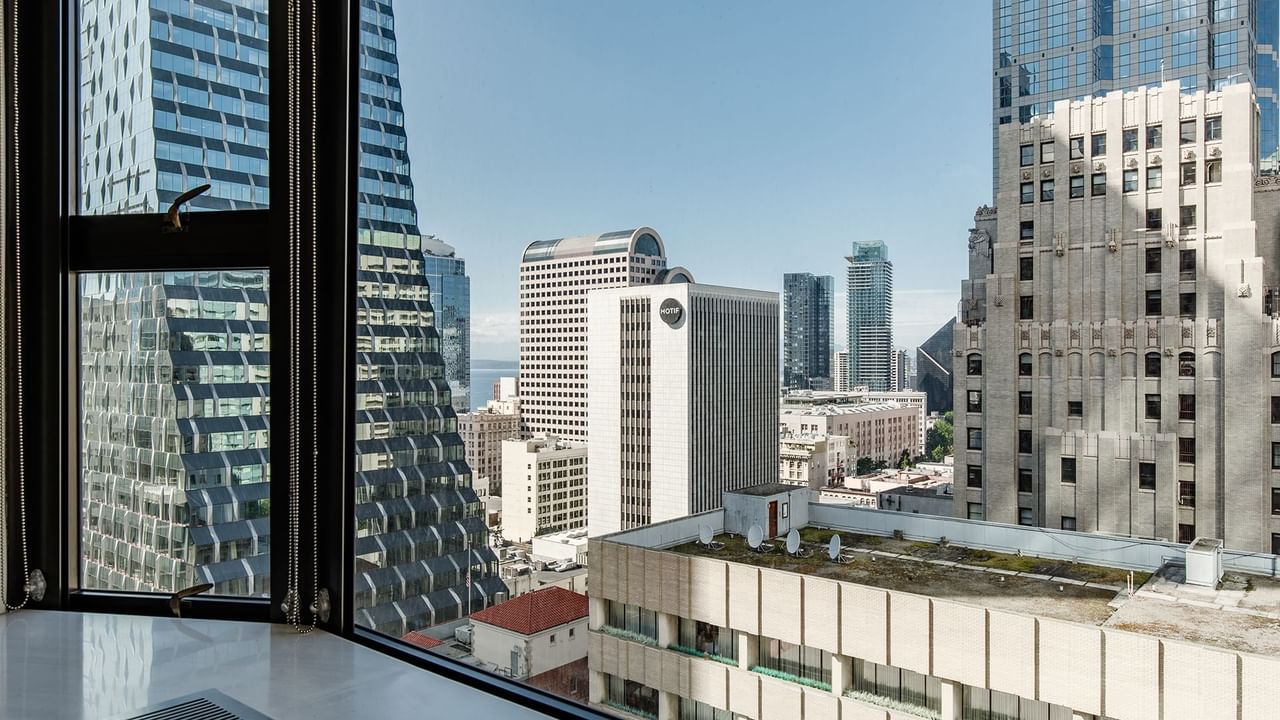 View of downtown Seattle from hotel room