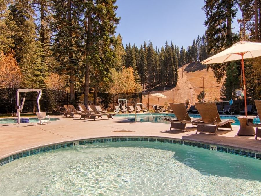 Granlibakken Tahoe outdoor pool and hot tub fall